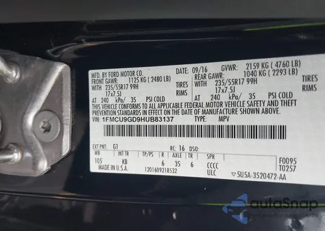 2017 Ford Escape Se z USA, uszkodzony, nr VIN 1FMCU9GD9HUB83137